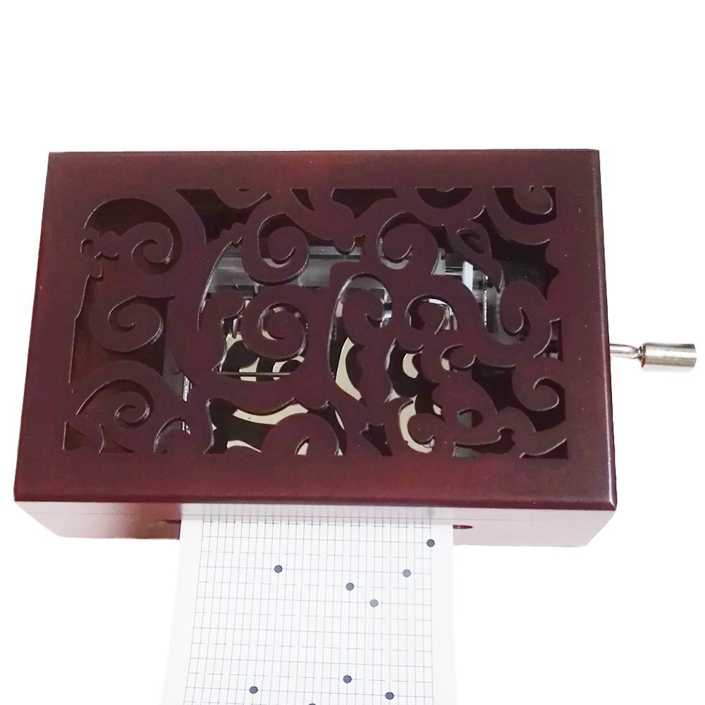 7705 30 Note Vintage Carved Wooden Musical Box,DIY Hand Crank Music Gift